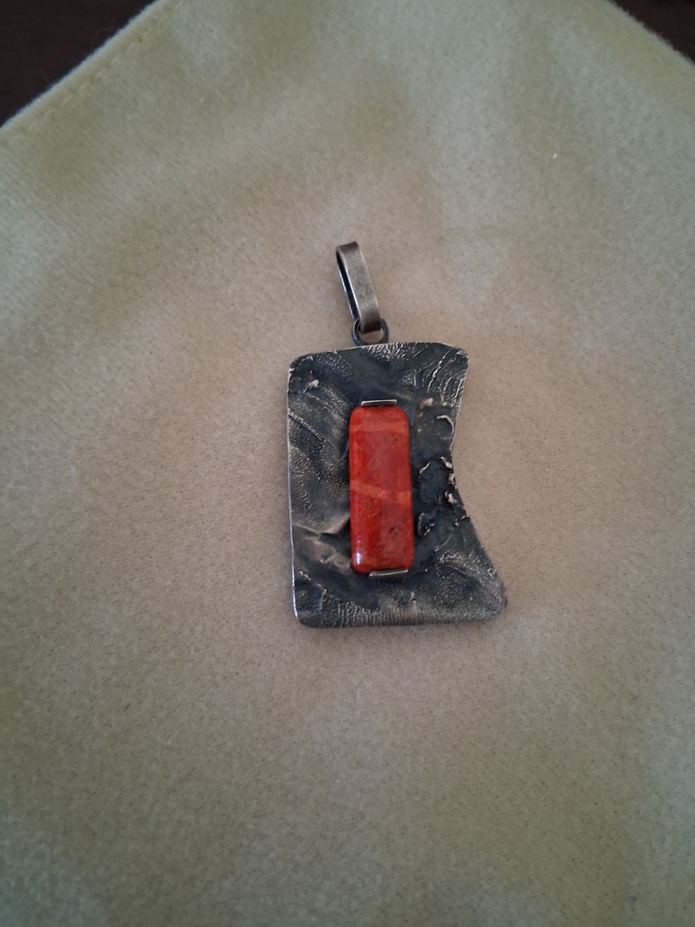 Women's Silver Pendant Necklace with  Coral Red Stone Accent